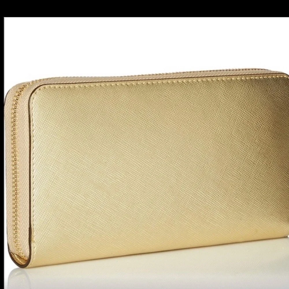 Kate Spade Gold metallic full size zip Wallet with Phone Storage & wrist strap